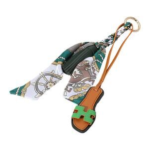 Green Slide Sandal Keychain Bag Charm with Tassel Mini Scarf